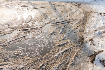 dirty snowy streets of the city