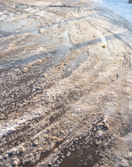 dirty snowy streets of the city