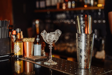 Cocktail Preparation. The barman is preparing a drink.