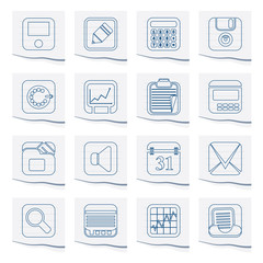 Business, Office and Finance Icons on a piece of paper - Vector Icon Set