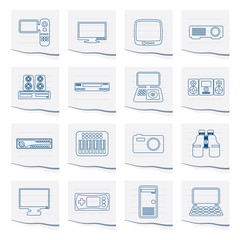 Line Hi-tech equipment icons on a piece of paper - vector icon set 2