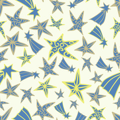 Colorful cute blue and orange stars seamless pattern. Great for kids and babies, textile, wall paper and products