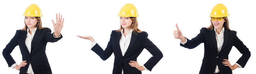 Young female architect isolated on white 