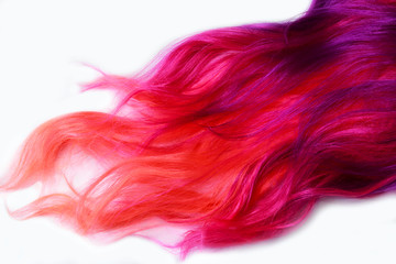 Shiny colorful rainbow highlighted hair isolated on white background.