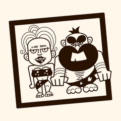 Pair of primitive man and woman dressed in fur clothes and standing together. Romantic couple from Stone Age, Vector illustration