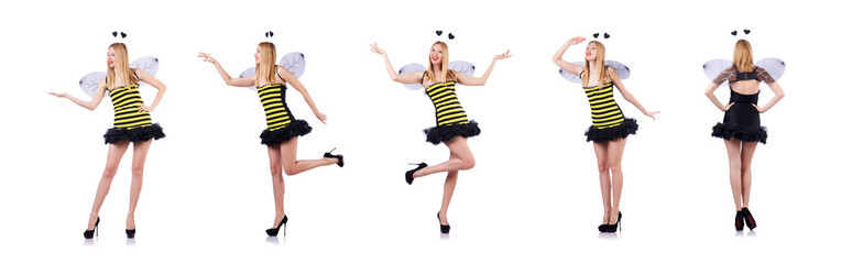 Fototapeta premium Woman in bee costume isolated on white