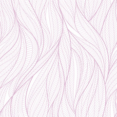 Lilac and white seamless waves leaves pattern