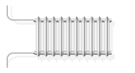 Cast-iron central heating radiator in the apartment. White radiator on the wall. Realistic look.