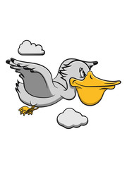 Pelikan süss vogel seevogel fliegen Meer cartoon natur wolken Wasser Tier mehrfarbig