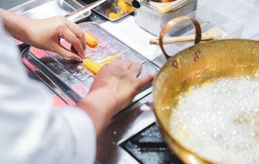 Chef cooking food in the kitchen, Chef preparing food