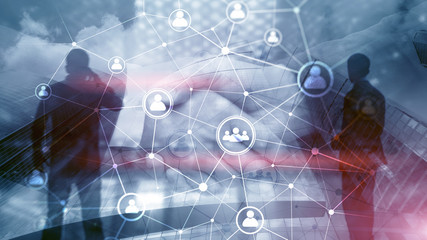 Double exposure people network structure HR - Human resources management and recruitment concept