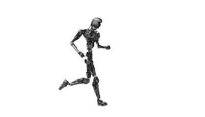 Fototapeta na wymiar Running cyborg, running robot render 3D