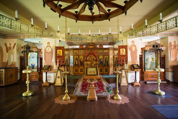 The interior and the interior of the church in the St. Seraphim Monastery in the village of...