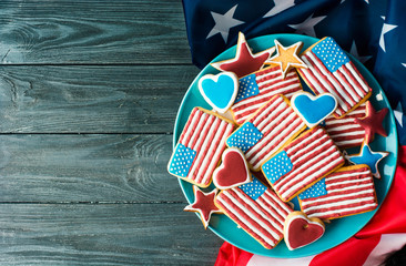 Homemade cookies in the shape of the American flag. 