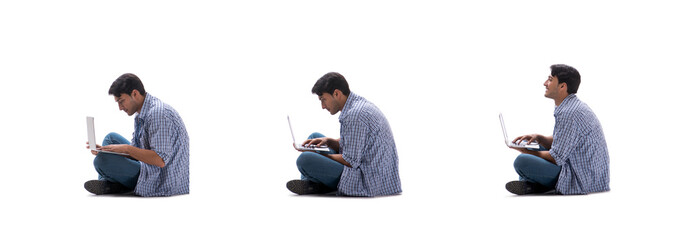 Young student with laptop isolated on white