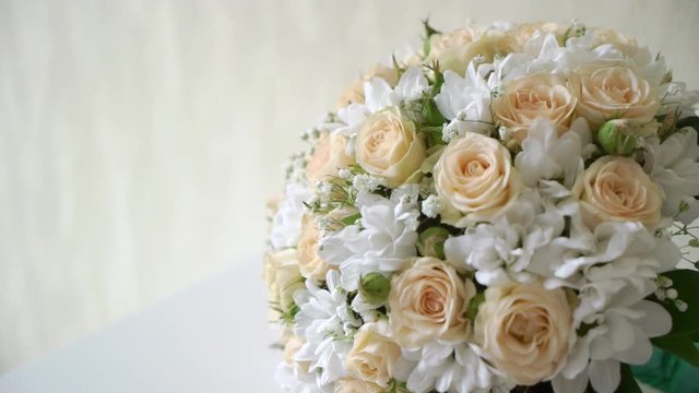 Bridal bouquet. White and pink roses. Wedding