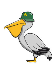 Pelikan militär soldat witzig vogel sitzen seevogel fliegen Meer cartoon natur Wasser Tier mehrfarbig