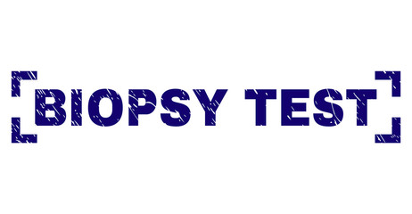 BIOPSY TEST text seal print with grunge effect. Text label is placed between corners. Blue vector rubber print of BIOPSY TEST with grunge texture.