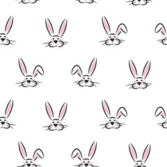 Hand drawn rabbits seamless vector pattern.