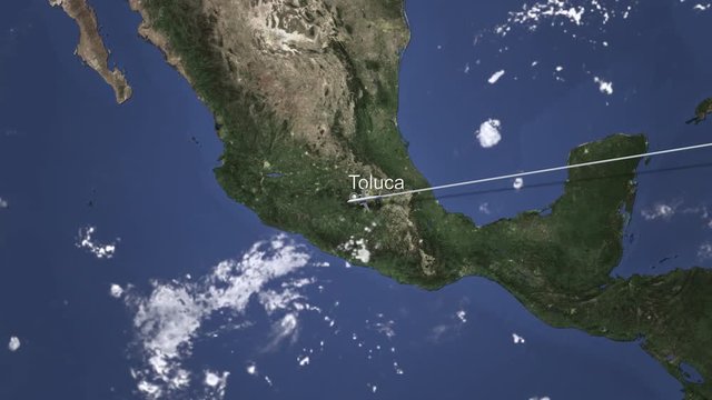 Commercial plane arrives to Toluca, Mexico, 3D animation