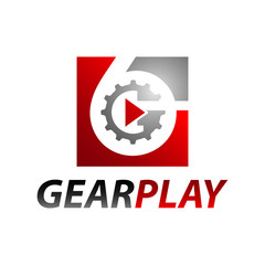 Square inside number six gear media play logo concept design
