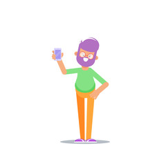 Man is showing the phone. People and gadgets.