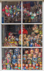 Matryoshka puppets in shop window