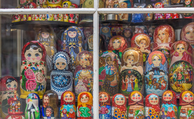 Matryoshka puppets in shop window
