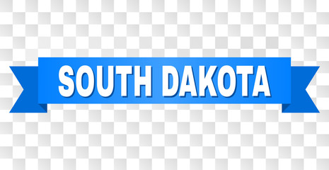 SOUTH DAKOTA text on a ribbon. Designed with white caption and blue tape. Vector banner with SOUTH DAKOTA tag on a transparent background.