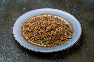 Boiled buckwheat in a plate