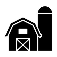 Prairie barn house with grain storage silo flat vector icon for farm apps and websites © martialred