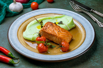 Salmon steak on the grill