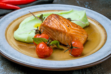 Salmon steak on the grill