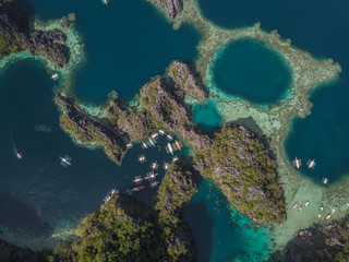 Palawan coron island aerial view of the lagoons