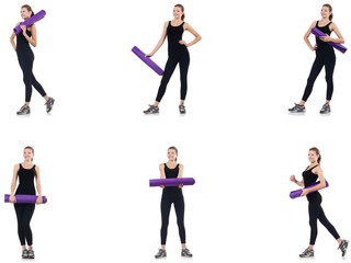 Young woman doing exercises isolated on white 