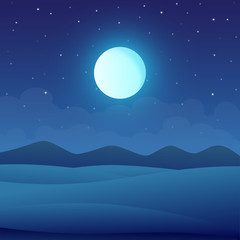 Beautiful night landscape with mountain and full moon
