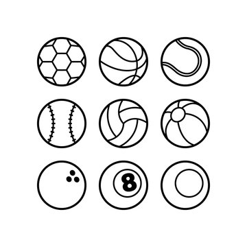 Cartoon Set of Balls in Black and White