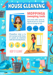 Woman sweeping and mopping. House cleaning service