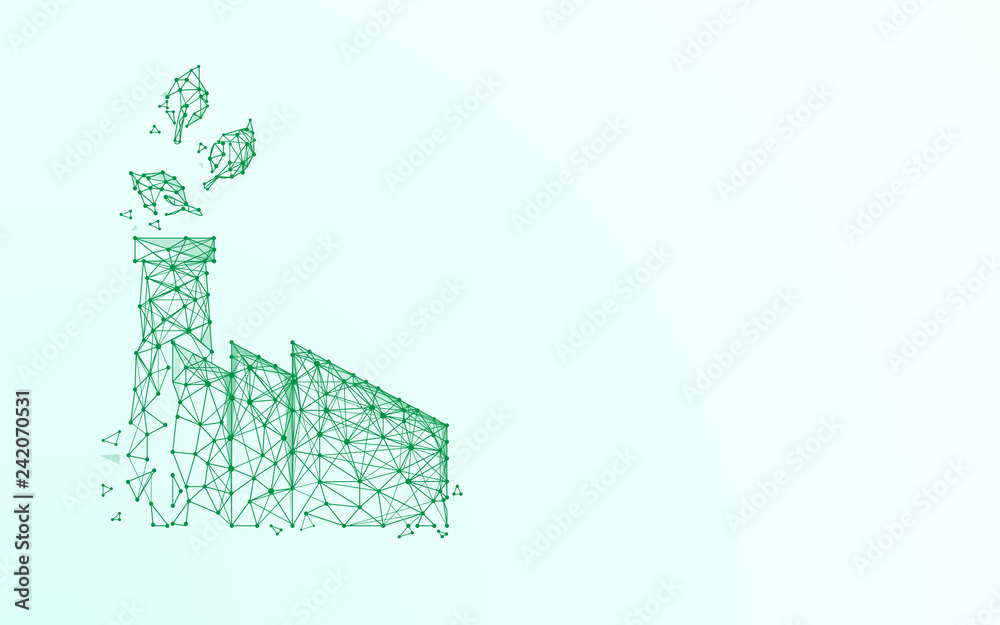 Poster factory icon form lines, triangles and particle style design. Illustration vector