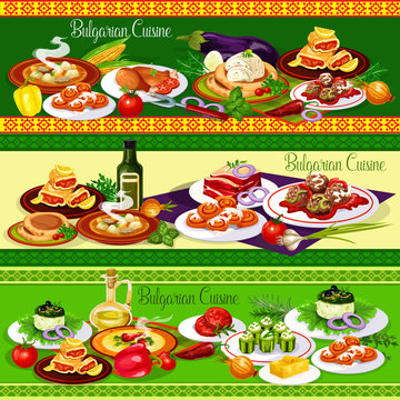 Bulgarian meat dishes with vegetable salad, cake
