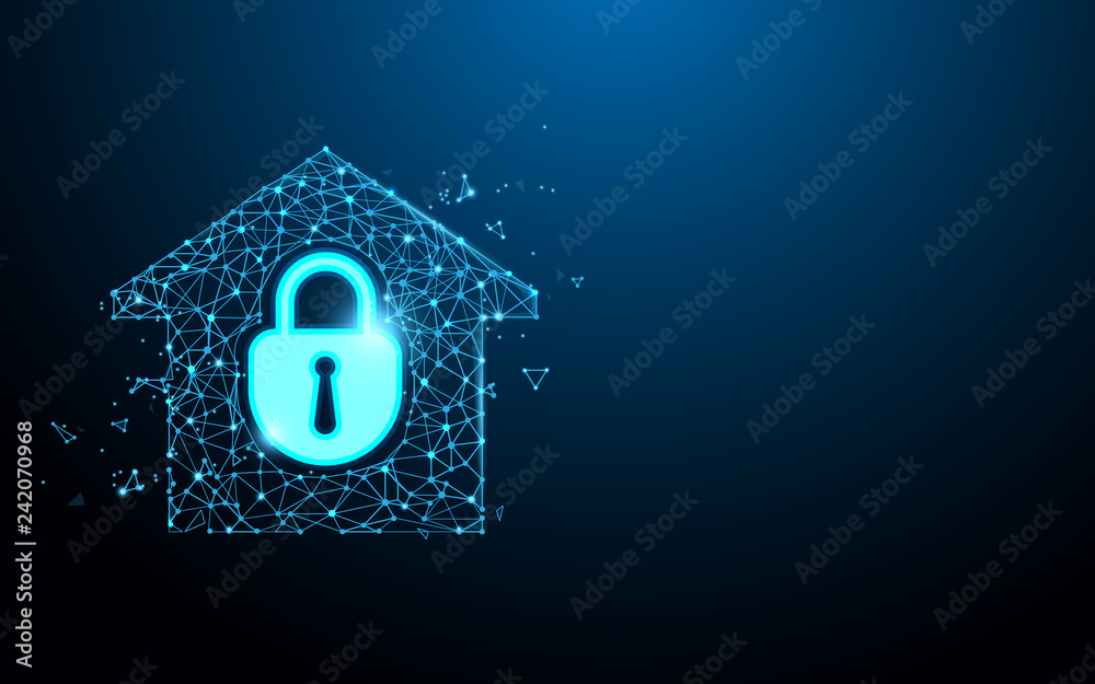 Wall mural home security icon form lines, triangles and particle style design. illustration vector