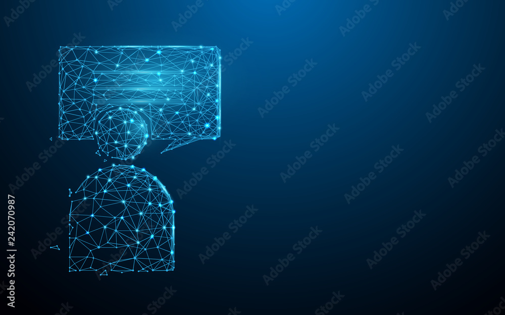Fototapete human and chat messages icon form lines, triangles and particle style design. illustration vector