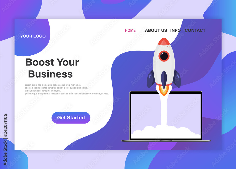 Poster landing page template of boost your business. startup your project for website and, landing pages, t