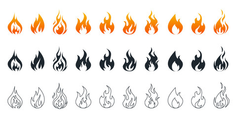 Collection of fire icons. Fire icons set. Fire flames © SMUX