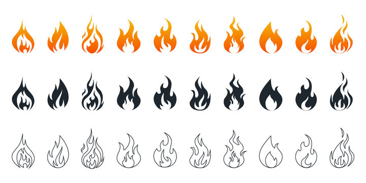 Collection of fire icons. Fire icons set. Fire flames