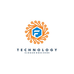 Letter F technology logo template vector illustration