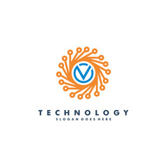 Letter V technology logo template vector illustration