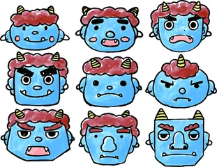 Fotobehang Watercolor style blue demon's face set © YUKI　MURATA