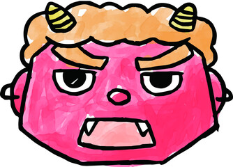 Watercolor style red demon's face