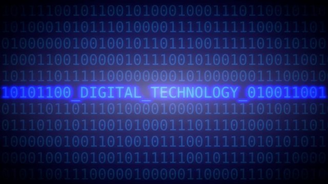 Digital technology - rotating characters, blue variant. Seamless loop able, 3D rendering, 4K UHD.